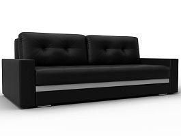 Диван прямой с декором Лига-096 НПБ Экокожа черный - Фото предпросмотра