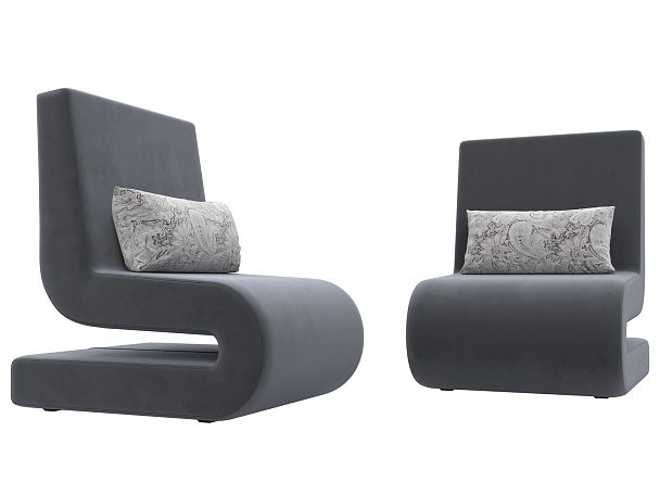Кресло Волна (полностью велюр серый, подушки велюр серый с узором) - Вид 3