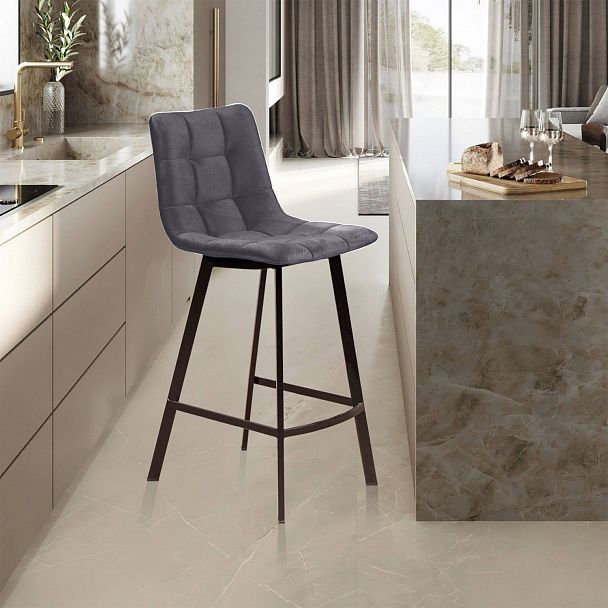 Стул полубарный UNO, бархат серый 27 / чёрный профиль - Вид 6