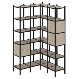 Loft Угловой внутренний стеллаж наборный VR.L-34 Дуб аттик/Чёрный металл 1278*1278*2280 - Фото предпросмотра