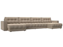 Диван П-образный с декором Лига-049 НПБ Лонг Велюр бежевый - Фото предпросмотра