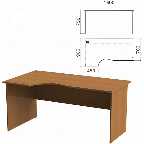 Стол письменный эргономичный "Монолит", 1600х900х750 мм, левый, цвет орех гварнери, СМ7.3 - Вид 1
