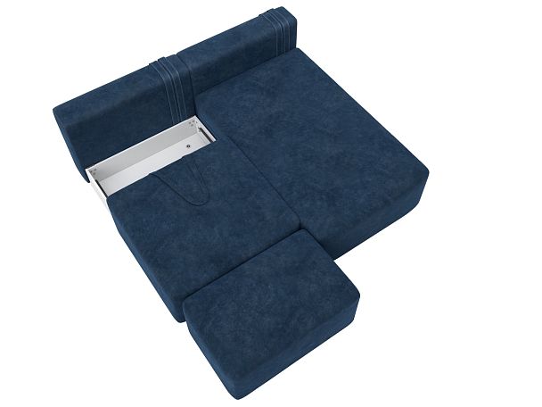 Диван угловой модульный с пуфом Лига-060 НПБ угол универсальный Велюр синий - Вид 7