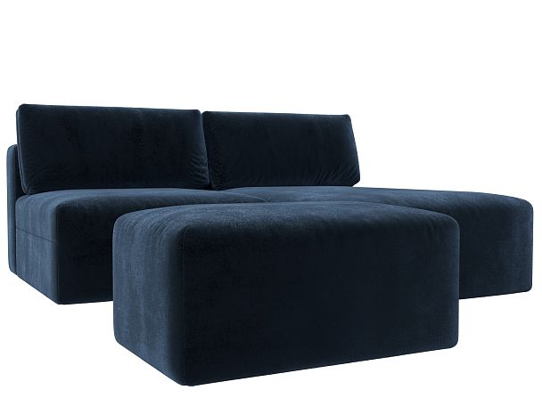 Диван угловой модульный с пуфом Лига-060 НПБ угол универсальный Велюр синий - Вид 2