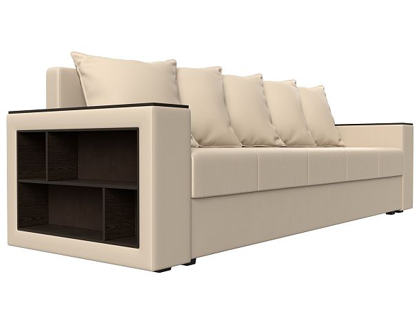 Диван прямой Дубай Лайт полки слева (полностью экокожа бежевая) - Вид 3