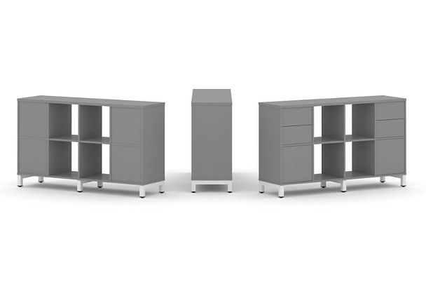 Стайл Проджект Набор стеллажа одностороннего, 2 яруса SN.NS-241 Серый Пепел/Металл Белый 1488*400*88 - Вид 1