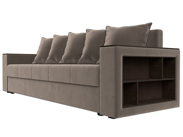 Диван прямой Дубай Лайт полки справа (полностью велюр коричневый) - Вид 3