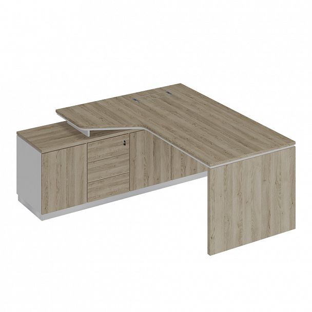 Стол руководителя эргономичный (опора ДСП) на опорной тумбе левый "City" СИ 117 дуб гладстоун светлый/белый премиум/дуб гладстоун светлый - Вид 1