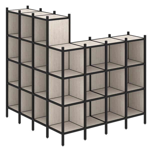 Loft Угловой внешний стеллаж наборный VR.L-60 Денвер светлый/Чёрный металл 1694*1694*1869 - Вид 1