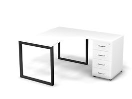 MATRIX 121S190-О Стол эгоном. с тумбой R, пров-ик вырезной (O-опоры) 1380х1580х775 Белый/Темно-серый - Фото предпросмотра