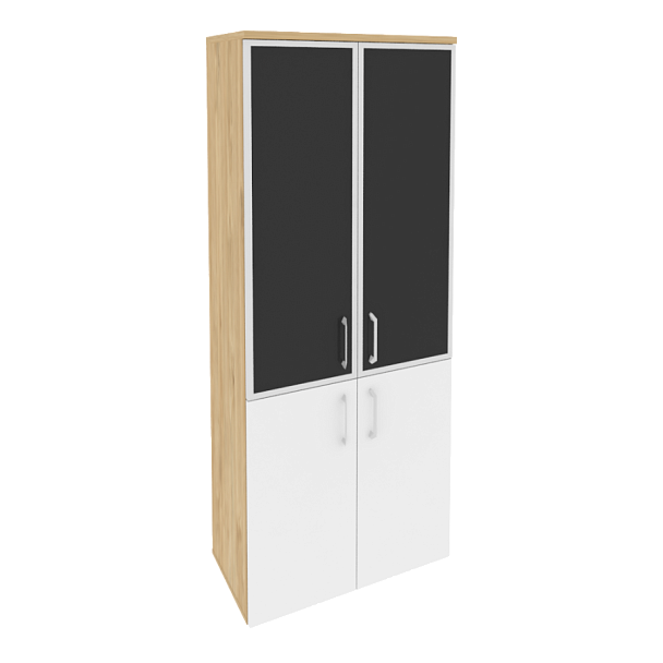 Onix Шкаф высокий широкий O.ST-1.2 R black Тиквуд светлый/Белый бриллиант/Cтекло black 800*420*1977 - Вид 1