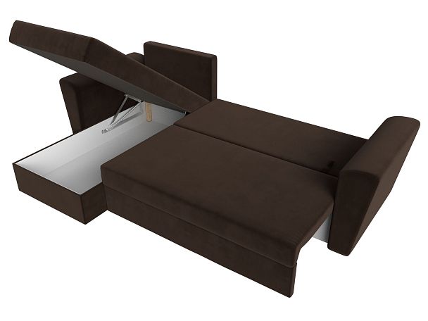 Угловой диван Амстердам Лайт левый (полностью микровельвет коричневый) - Вид 7