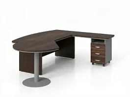 BRL RB073-255x200R Стол рук-ля R угл. брифинг и тумба 3 ящ. 2550х2000х760 Венге/Серый вулканический - Фото предпросмотра