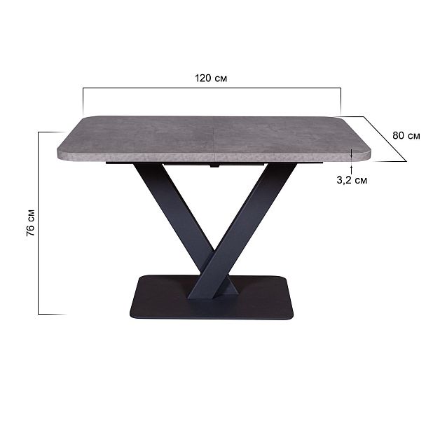 Стол Chester раздвижной  (120+40) камень темный, опоры черные - Вид 10