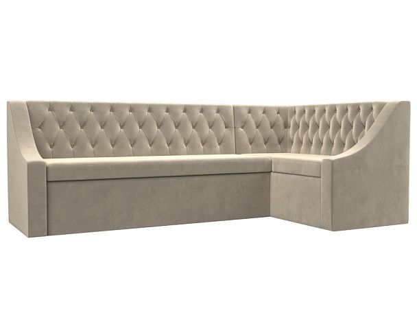 Кухонный угловой диван Мерлин правый (полностью микровельвет бежевый) - Вид 1