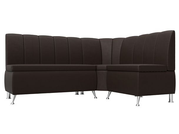 Кухонный угловой диван Кантри правый (полностью экокожа коричневая) - Вид 1