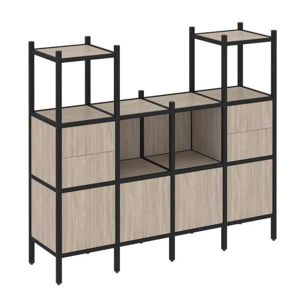 Loft Прямой стеллаж наборный VR.L-14 Дуб аттик/Чёрный металл 1694*446*1458 - Вид 1