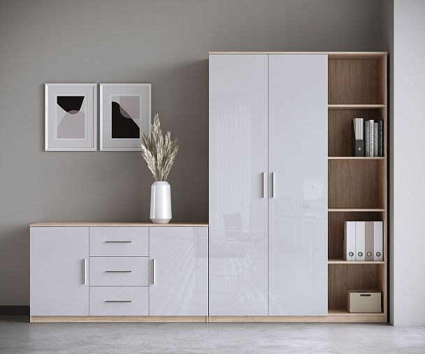 Стеллаж высокий, глянец Asti 135x45x165 вяз белый - Вид 16