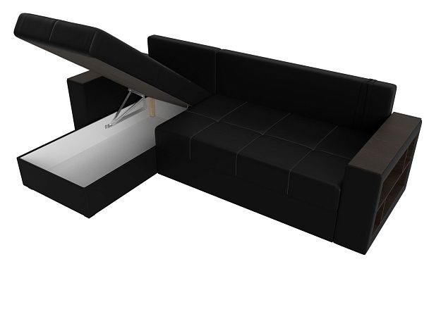 Диван угловой Дубай Лайт угол левый (полностью экокожа черная) - Вид 7