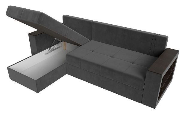 Диван угловой Дубай Лайт угол левый (полностью велюр серый) - Вид 7