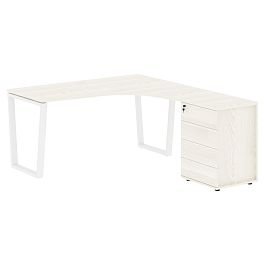 Стол эргономичный с тумбой EVCET 1518(R) Ясень Траун/Белый 1560х1880х750 EDIS - Фото предпросмотра