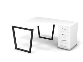 MATRIX 121S190-V Стол эгоном. с тумбой R, пров-ик вырезной (V-опоры) 1380х1580х775 Белый/Темно-серый - Фото предпросмотра