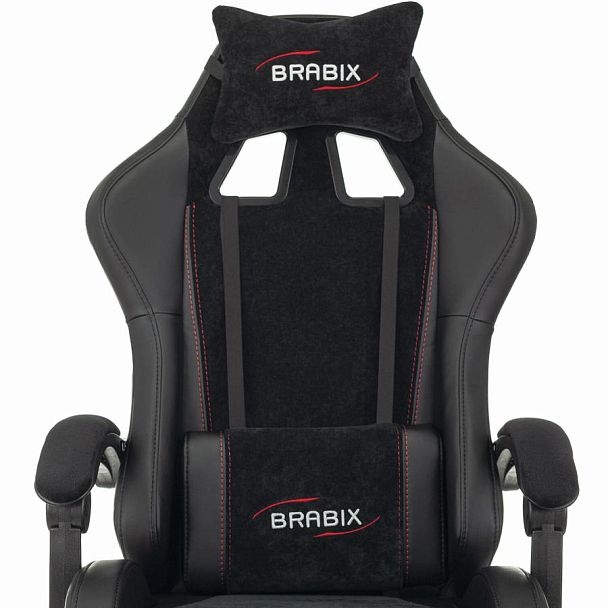 Кресло компьютерное BRABIX "Striker GM-121", синхромеханизм, 2 подушки, экокожа/велюр, черное, 532962 - Вид 11