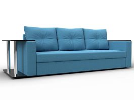 Диван прямой Атланта Лайт со столом слева Рогожка голубой - Фото предпросмотра