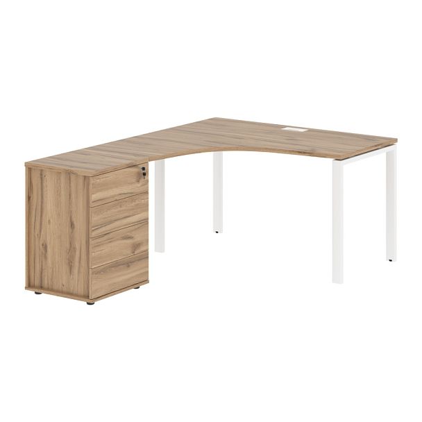 Стол эргономичный с тумбой EUCET 1318(L) Дуб Денвер светлый/Белый 1360х1880х750 EDIS - Вид 1