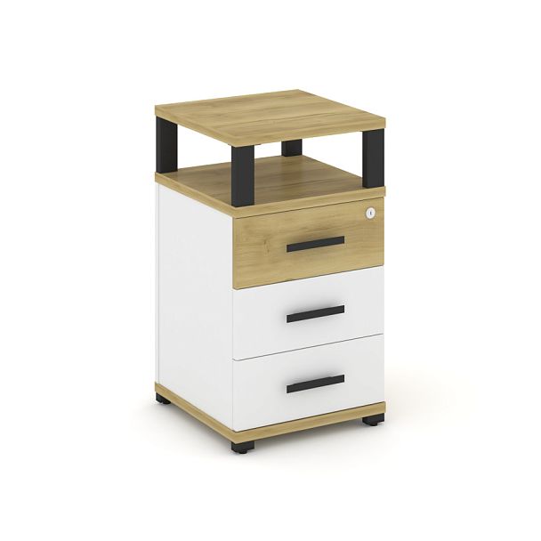 Concept Тумба приставная 3 ящ. с надставкой CN.TUP-003 W Дуб Винченцо/Белый Бриллиант/Металл Черный 420*420*750 - Вид 1
