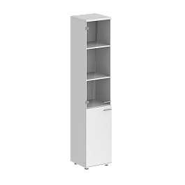 Шкаф высокий Sigma 400х400х1955, со стеклом, з.ст HDF, левый / корпус: белый; фасады: белый - Фото предпросмотра