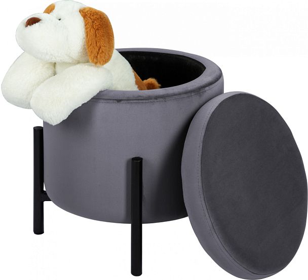 Пуф Кен с местом для хранения Серый велюр H-15/черный - Вид 1