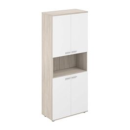 Шкаф высокий с нишей 800х400х1955, 4-х дв, з.ст ЛДСП 16 мм / корпус: дуб светлый; фасады: белый Сигма / Sigma - Фото предпросмотра