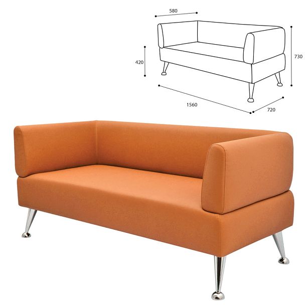 Диван мягкий трехместный "Норд", "V-700", 1560х720х730 мм, c подлокотниками, экокожа, оранжевый - Вид 1