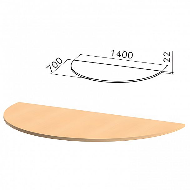 Стол приставной полукруг "Монолит", 1400х700х750 мм, БЕЗ ОПОР (640137), цвет бук бавария, ПМ35.1 - Вид 2