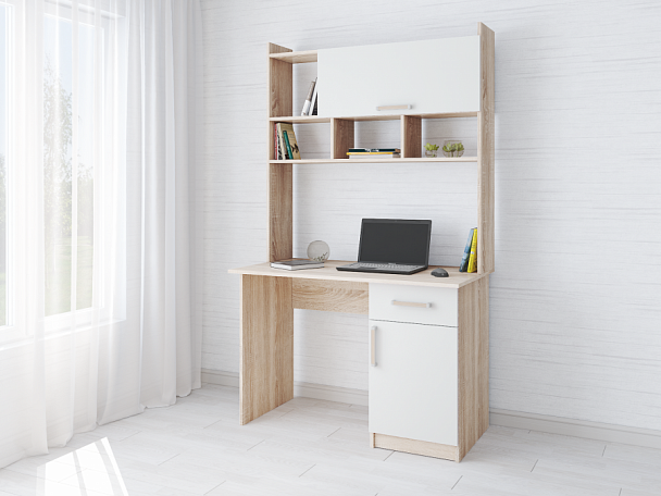 Стол компьютерный Квартет-10 (1880х1118х600) Дуб Сонома, Белый - Вид 1