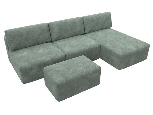Диван угловой модульный с пуфом Лига-060 НПБ Лонг угол универсальный Велюр зеленый - Вид 6