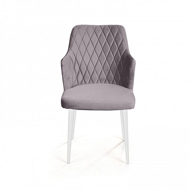 Стул с подлокотниками Hunt ромб, бархат светло-серый 26 / белый конус - Вид 2