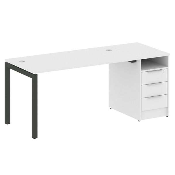 Metal System Quattro Р. ст. с тумбой на П-образном м/к 50БП.РС-СТП-1.3 Белый/Антрацит металл 1812*720*750 - Вид 1