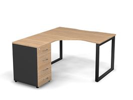 MATRIX 121S170-О Стол с тумбой L, пров. вырез. (O-опоры) 1380х1580х775 Швейц-й вяз/Темно-серый - Фото предпросмотра