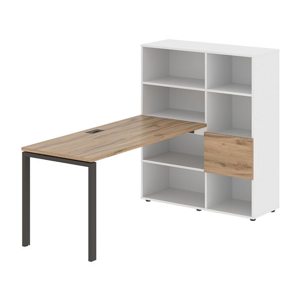 Стол-стеллаж EURST 1115 Дуб Денвер светлый/Мокко/Белый 1990х1120х1355 EDIS - Вид 1