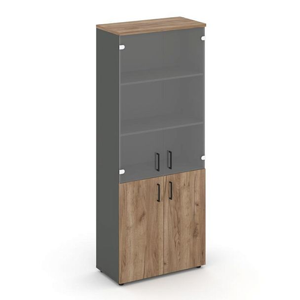 Style Project Шкаф высокий широкий SN.STS-102 Антрацит/Дуб Табак/Прозрачный/Черный Ручки 796*400*198 - Вид 1