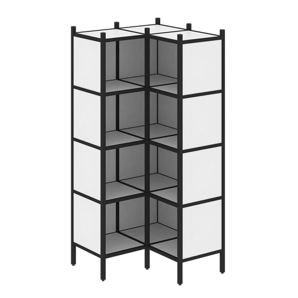 Loft Угловой внутренний стеллаж наборный VR.L-31 Белый бриллиант/Чёрный металл 862*862*1869 - Вид 1