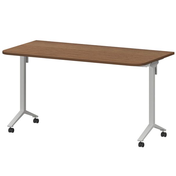 Стол мобильный складной радиусный МБ22-140.70Р Орех/Белый 1400x700x750 Моби - Вид 1