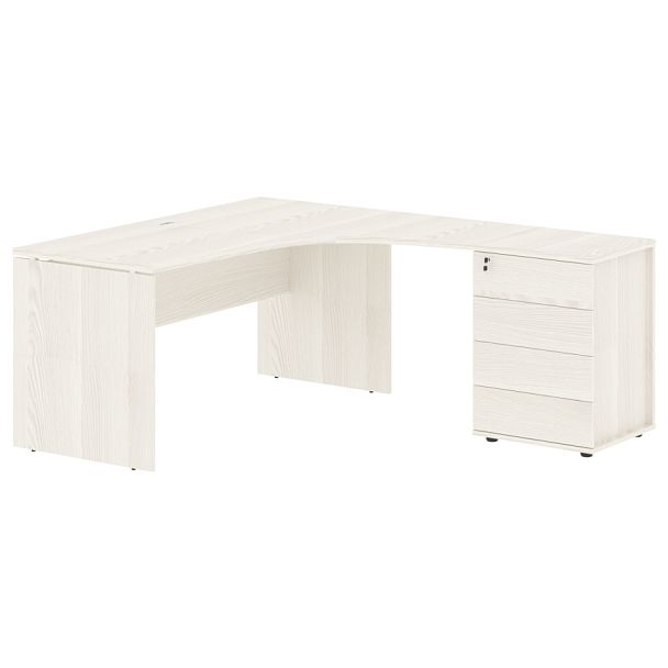 Стол эргономичный с тумбой EDCET 1518(R) Ясень Траун/Белый 1560х1880х750 EDIS - Вид 1