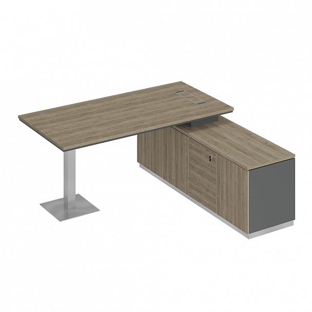 Стол руководителя на опорной тумбе (левый/правый) "City" СИ 101 дуб гладстоун светлый/антрацит премиум/дуб гладстоун светлый - Вид 1