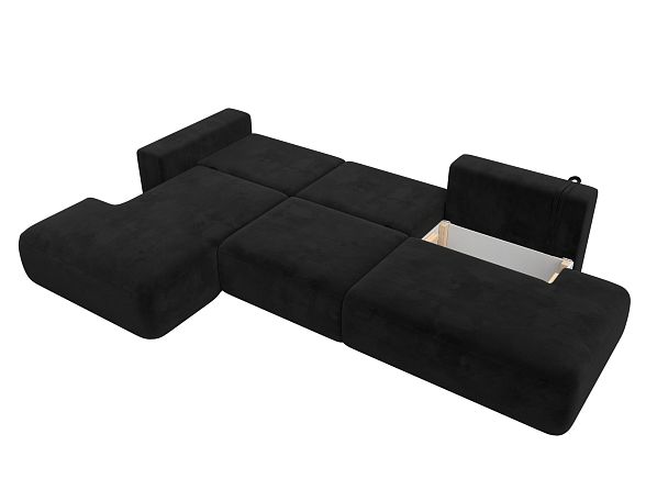 Диван угловой Лига-036 Модерн Лонг левый угол Велюр черный - Вид 9