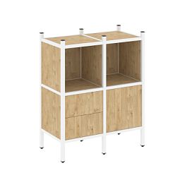 Loft Прямой стеллаж наборный VR.L-02 Тиквуд светлый/Белый металл 862*446*1047 - Фото предпросмотра