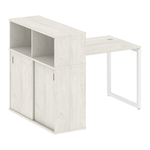Metal System Quattro Стол письменный с шкафом-купе на О-образном м/к 40БО.РС-СШК-3.1 Т Дуб наварра/Белый металл 1410*1120*1098 - Вид 1