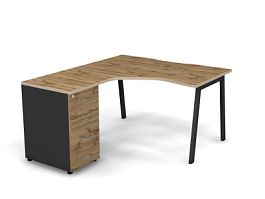 MATRIX 121S170-A Стол эгоном. с тумбой L, пров. вырез. (А-опоры) 1380х1580х775 Дуб Крафт/Темно-серый - Фото предпросмотра